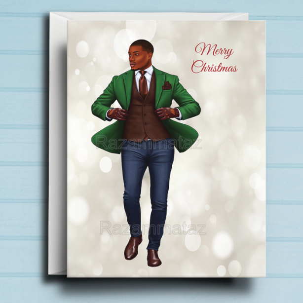 Black Man B Christmas Card